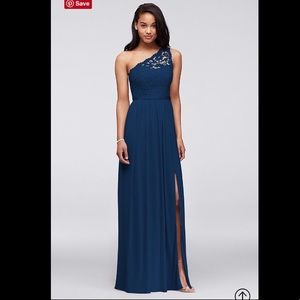Navy David’s Bridal One Shoulder Gown